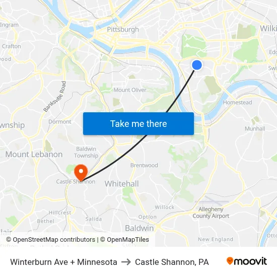 Winterburn Ave + Minnesota to Castle Shannon,  PA map