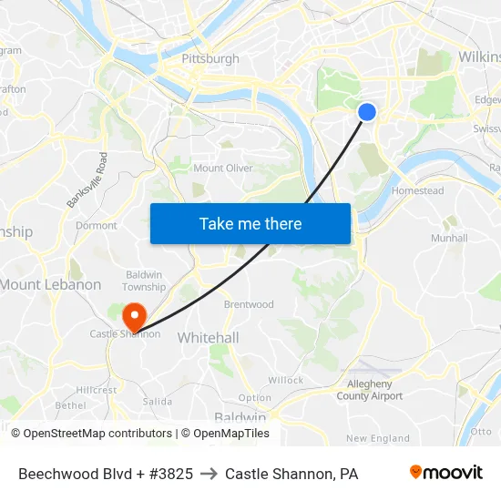 Beechwood Blvd + #3825 to Castle Shannon,  PA map