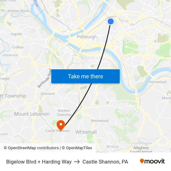 Bigelow Blvd + Harding Way to Castle Shannon,  PA map