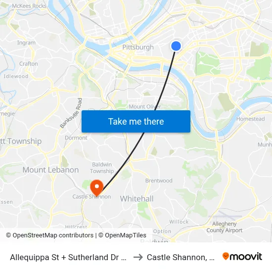 Allequippa St + Sutherland Dr FS to Castle Shannon,  PA map