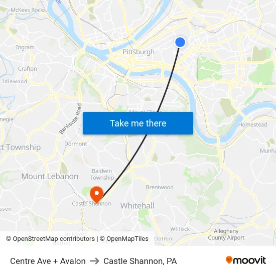 Centre Ave + Avalon to Castle Shannon,  PA map