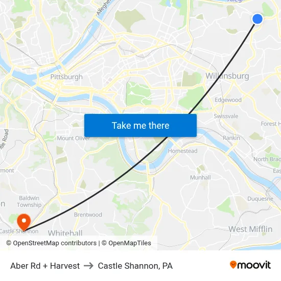 Aber Rd + Harvest to Castle Shannon,  PA map