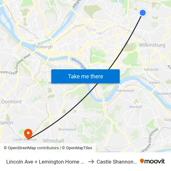 Lincoln Ave + Lemington Home Drvwy to Castle Shannon,  PA map