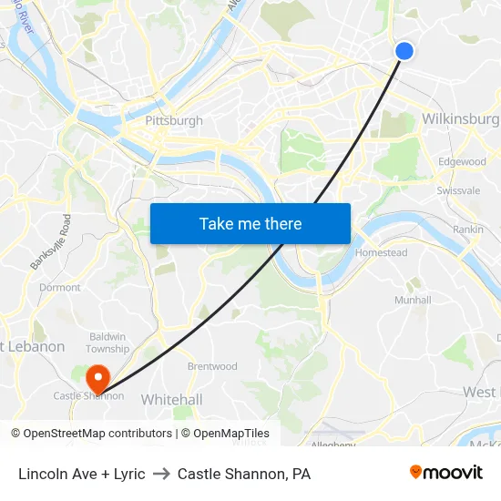 Lincoln Ave + Lyric to Castle Shannon,  PA map