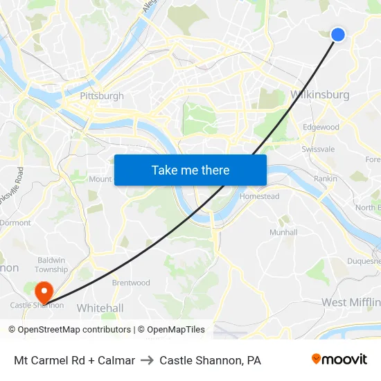 Mt Carmel Rd + Calmar to Castle Shannon,  PA map