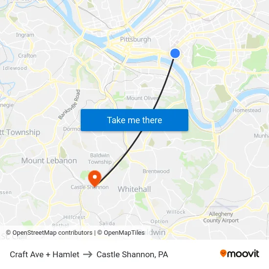 Craft Ave + Hamlet to Castle Shannon,  PA map