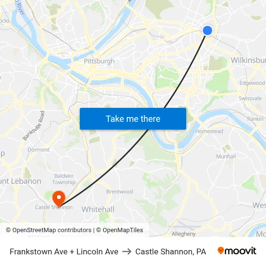 Frankstown Ave + Lincoln Ave to Castle Shannon,  PA map