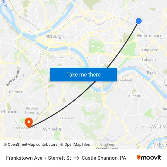 Frankstown Ave + Sterrett St to Castle Shannon,  PA map