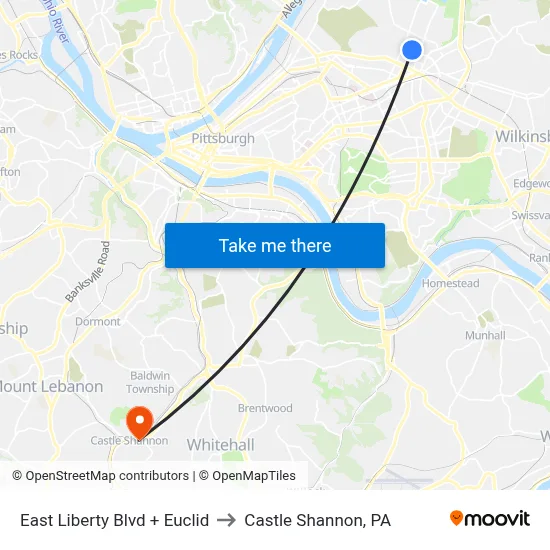 East Liberty Blvd + Euclid to Castle Shannon,  PA map
