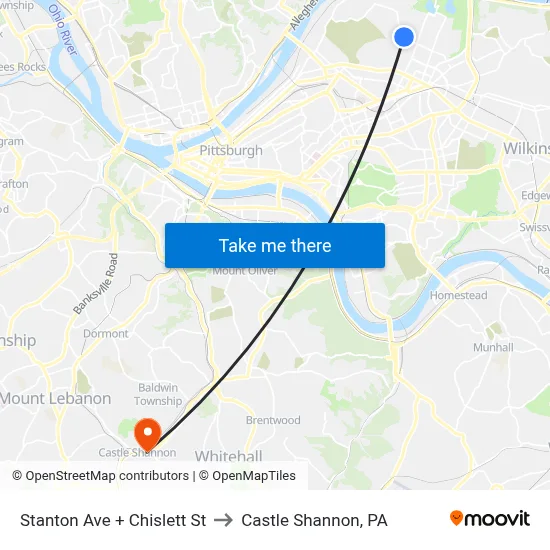 Stanton Ave + Chislett St to Castle Shannon,  PA map