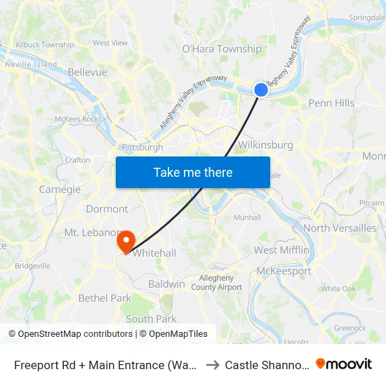 Freeport Rd + Main Entrance (Waterworks) to Castle Shannon,  PA map