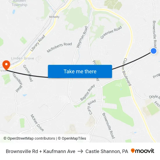 Brownsville Rd + Kaufmann Ave to Castle Shannon,  PA map