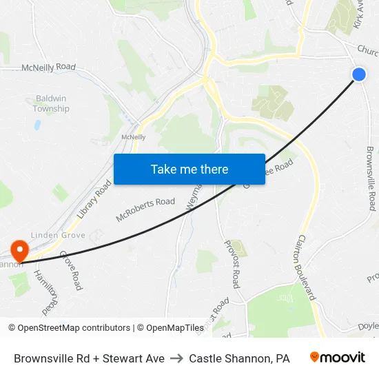 Brownsville Rd + Stewart Ave to Castle Shannon,  PA map