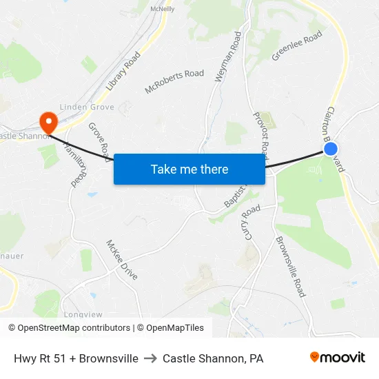 Hwy Rt 51 + Brownsville to Castle Shannon,  PA map