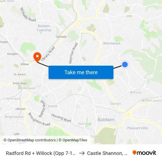 Radford Rd + Willock (Opp 7-11) to Castle Shannon,  PA map