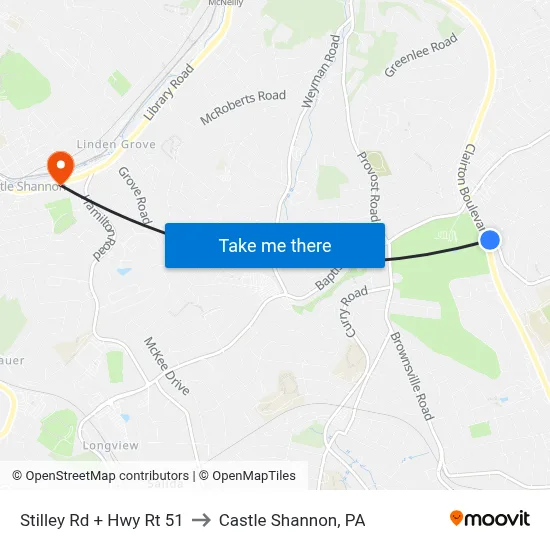 Stilley Rd + Hwy Rt 51 to Castle Shannon,  PA map