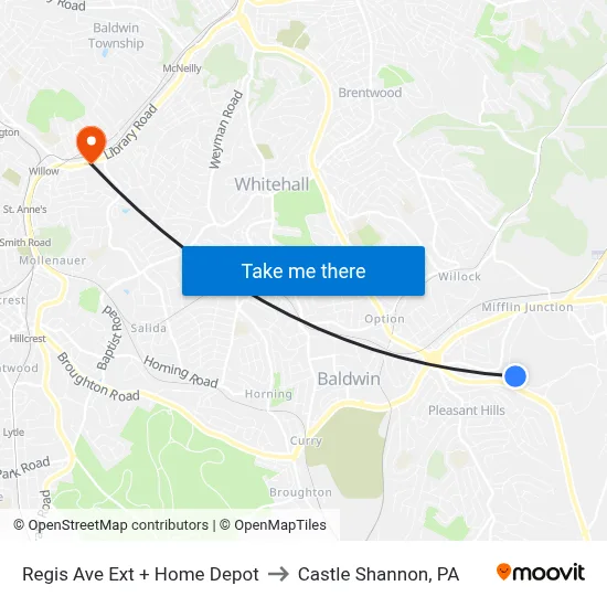 Regis Ave Ext + Home Depot to Castle Shannon,  PA map
