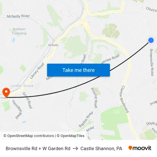 Brownsville Rd + W Garden Rd to Castle Shannon,  PA map