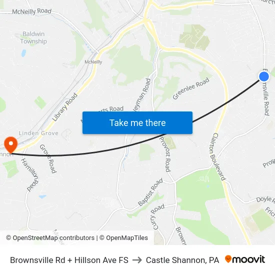 Brownsville Rd + Hillson Ave FS to Castle Shannon,  PA map
