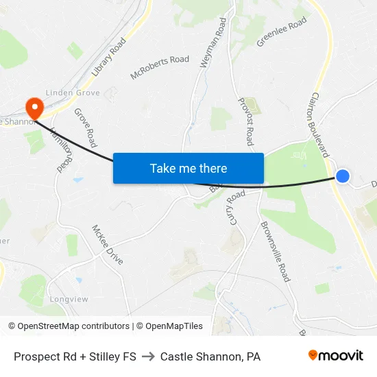 Prospect Rd + Stilley FS to Castle Shannon,  PA map