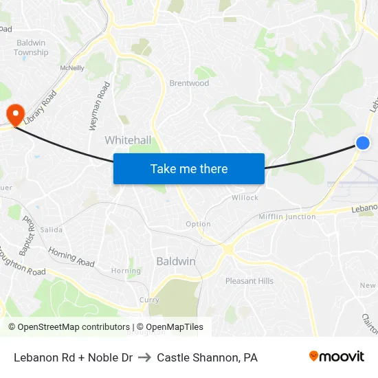 Lebanon Rd + Noble Dr to Castle Shannon,  PA map