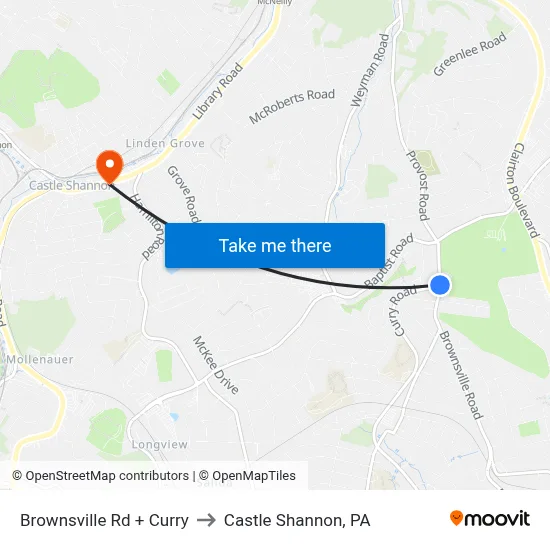 Brownsville Rd + Curry to Castle Shannon,  PA map