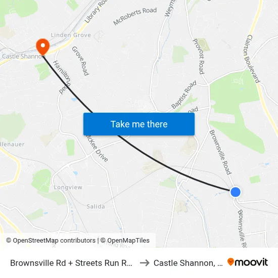 Brownsville Rd + Streets Run Rd FS to Castle Shannon,  PA map