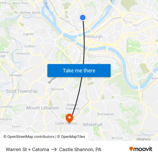 Warren St + Catoma to Castle Shannon,  PA map