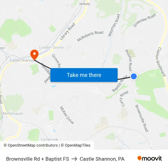 Brownsville Rd + Baptist FS to Castle Shannon,  PA map