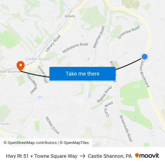 Hwy Rt 51 + Towne Square Way to Castle Shannon,  PA map