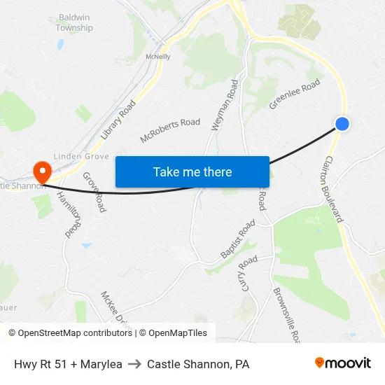 Hwy Rt 51 + Marylea to Castle Shannon,  PA map