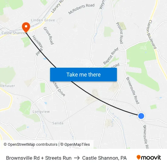 Brownsville Rd + Streets Run to Castle Shannon,  PA map