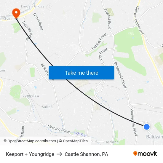 Keeport + Youngridge to Castle Shannon,  PA map