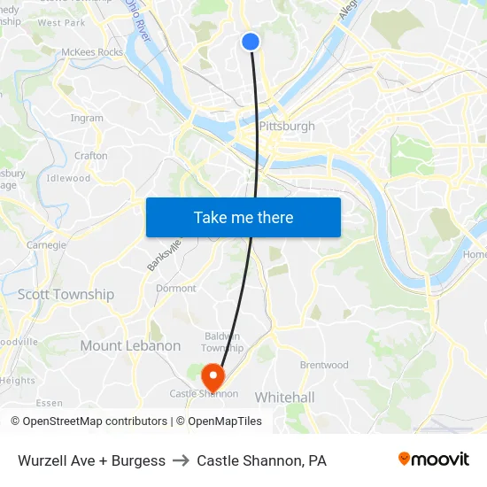 Wurzell Ave + Burgess to Castle Shannon,  PA map