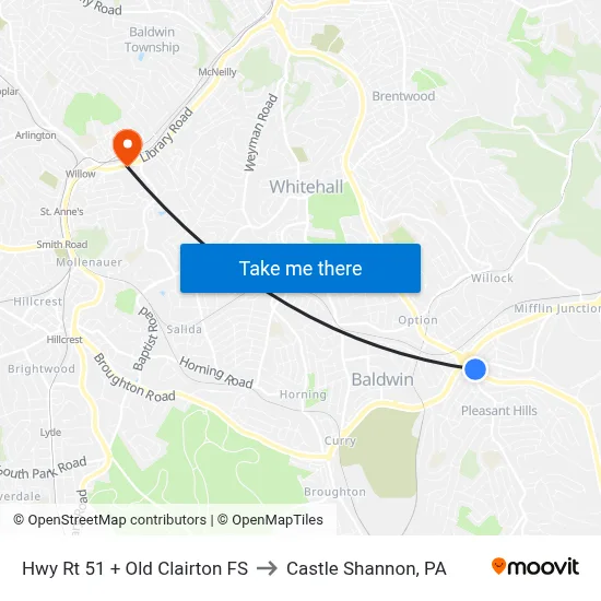 Hwy Rt 51 + Old Clairton FS to Castle Shannon,  PA map