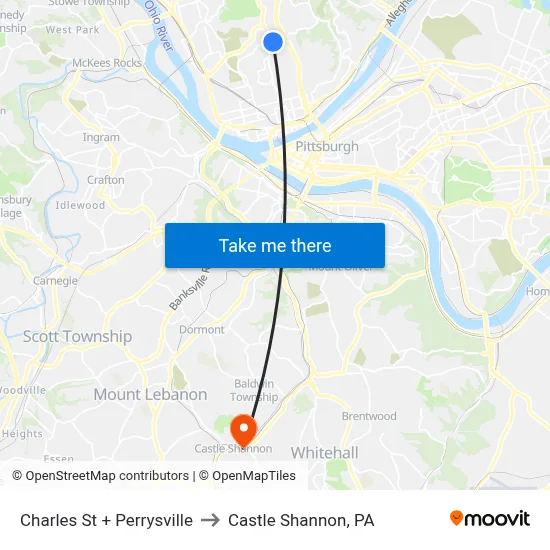 Charles St + Perrysville to Castle Shannon,  PA map