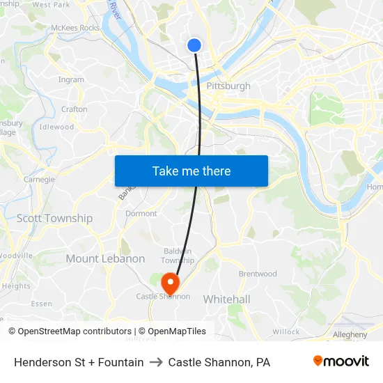 Henderson St + Fountain to Castle Shannon,  PA map