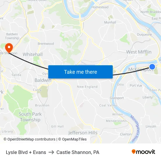 Lysle Blvd + Evans to Castle Shannon,  PA map