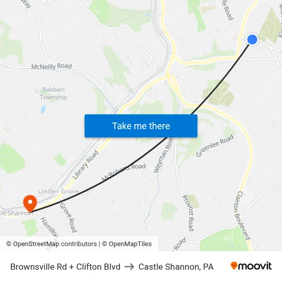Brownsville Rd + Clifton Blvd to Castle Shannon,  PA map
