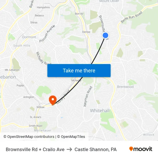 Brownsville Rd + Crailo Ave to Castle Shannon,  PA map