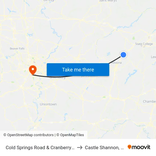 Cold Springs Road & Cranberry St to Castle Shannon,  PA map