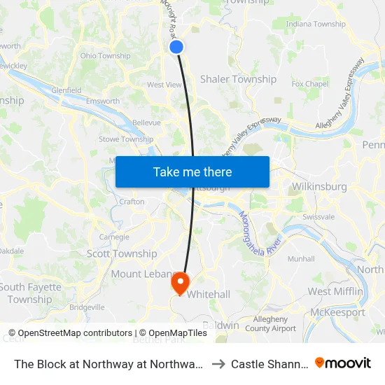 The Block at Northway at Northway Apartments to Castle Shannon,  PA map