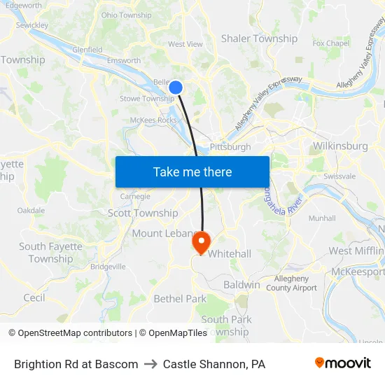 Brightion Rd at Bascom to Castle Shannon,  PA map