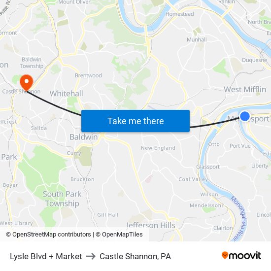 Lysle Blvd + Market to Castle Shannon,  PA map