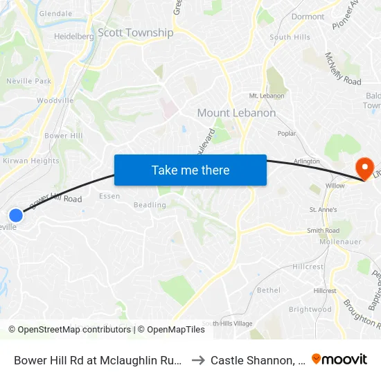 Bower Hill Rd at Mclaughlin Run Rd to Castle Shannon,  PA map