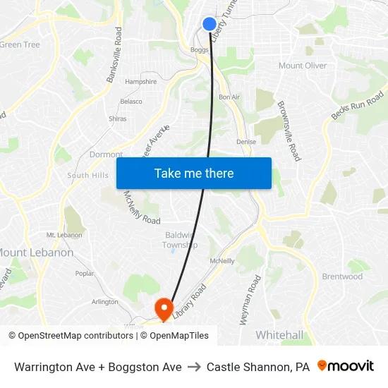 Warrington Ave + Boggston Ave to Castle Shannon,  PA map