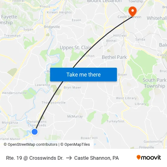 Rte. 19 @ Crosswinds Dr. to Castle Shannon,  PA map