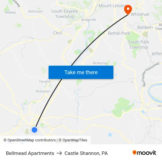 Bellmead Apartments to Castle Shannon,  PA map