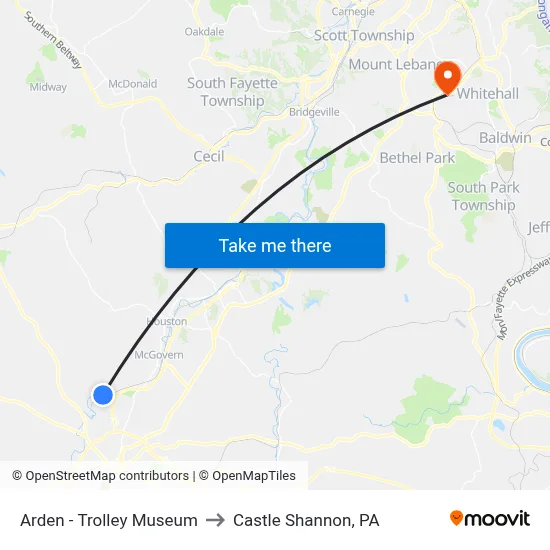 Arden - Trolley Museum to Castle Shannon,  PA map