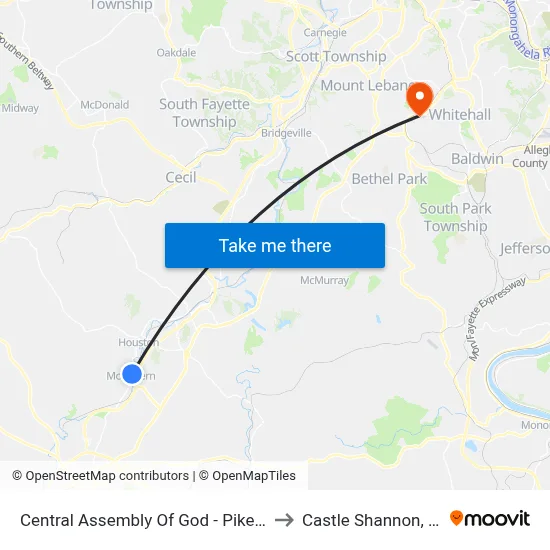 Central Assembly Of God - Pike St. to Castle Shannon,  PA map